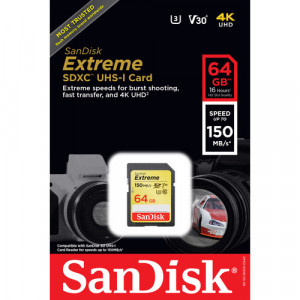 SanDisk SDXC 64GB Extreme 150MB/s V30 UHS-I U3