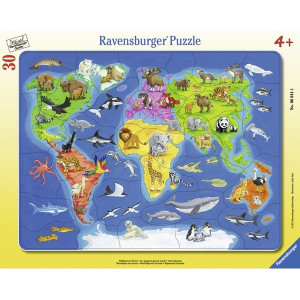 RAVENSBURGER puzzle - mapa sveta sa životinjama RA06641