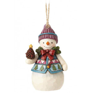Mini Snowman W/Pinecones Hanging Ornament Figure