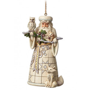 White Woodland Santa Hanging Ornament Figure