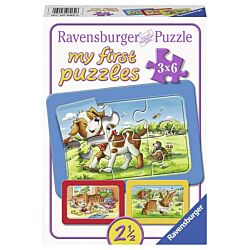 Ravensburger puzzle- Moje prve puzzle, 3 u 1, Pas, zec, mačka RA07062