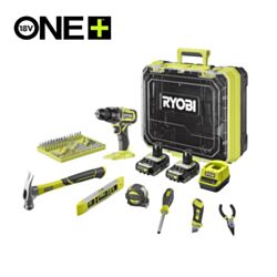RYOBI Set alata u koferu aku. bušilica plus ručni alat i pribor RDD18-2C20TAH